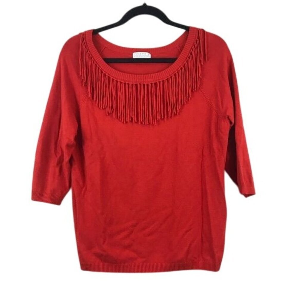 Joseph A Red Fringe 3/4 Sleeve Sweater XL Womens Casual Pullover Lightweight Top